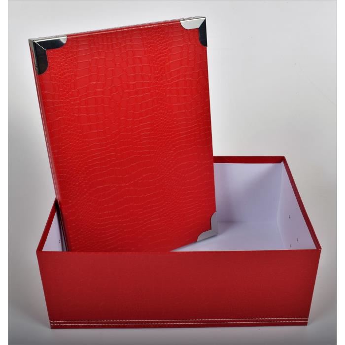 BOX Lot de 3 boites de rangement en carton - Rouge - Grandes tailles