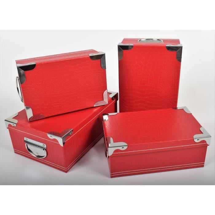 BOX Lot de 4 boites de rangement en carton - Rouge
