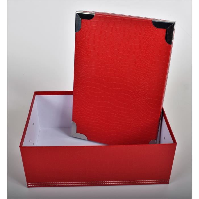 BOX Lot de 3 boites de rangement en carton - Rouge