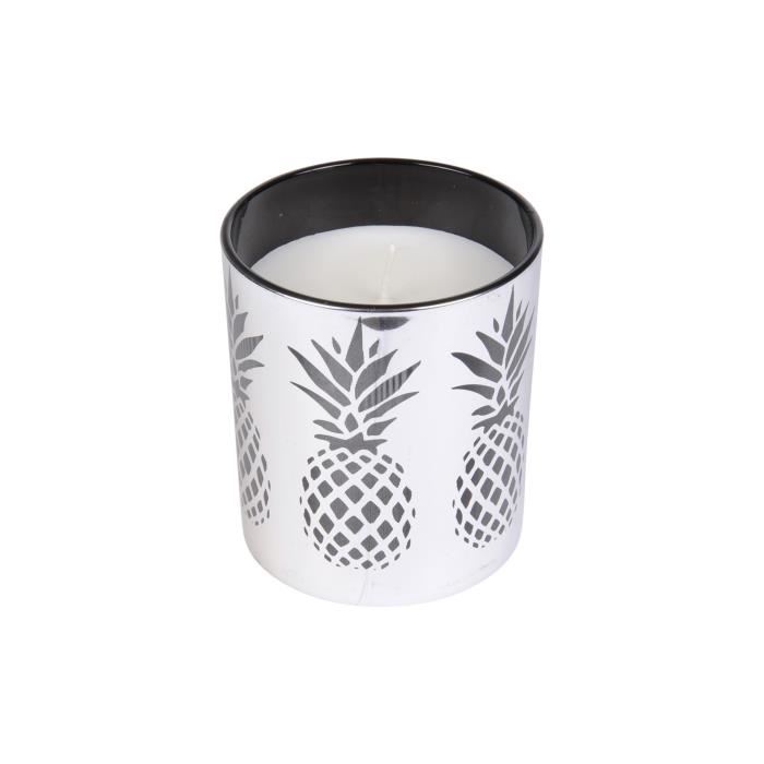 Bougie verrine Ananas parfumée - 9 x 10 cm - Argent - Ambré