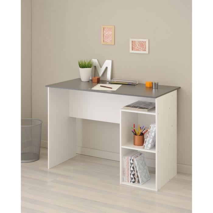 SIA Bureau contemporain décor blanc et gris mat - L 101 cm