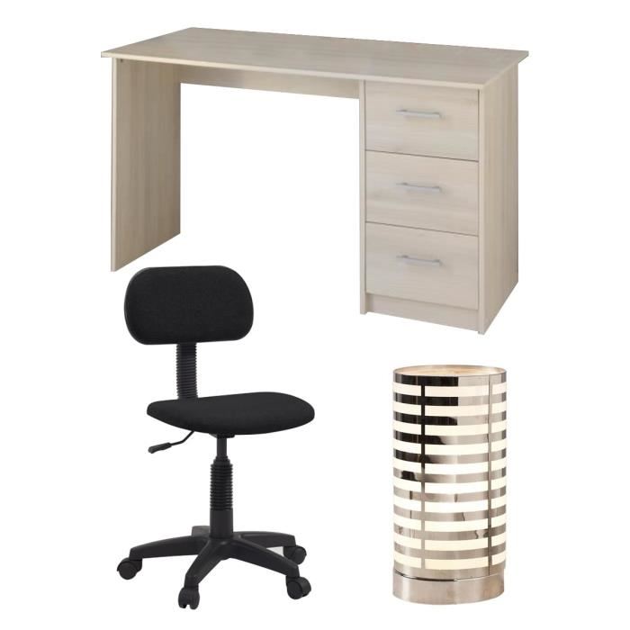 Ensemble bureau 121 cm + chaise de bureau réglable + lampe touch