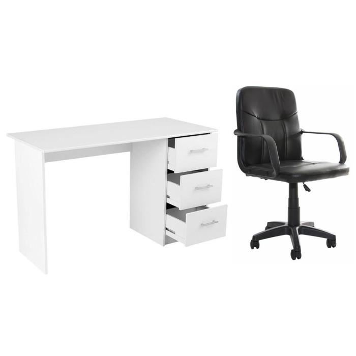 Ensemble Bureau ESSENTIELLE blanc + fauteuil de bureau SILLA noir