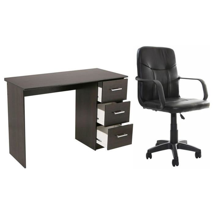 Ensemble Bureau ESSENTIELLE café + fauteuil de bureau SILLA noir