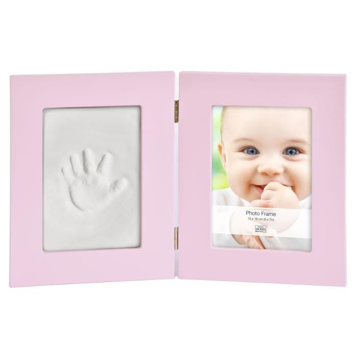 Cadre photo 13x18 cm bois avec coffret kit pour empreinte Rose