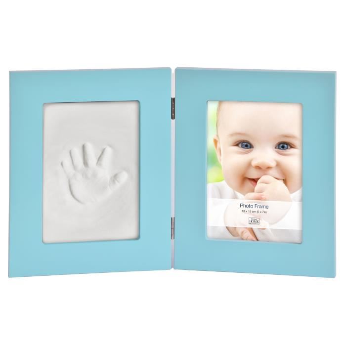 Cadre photo 13x18 cm bois avec coffret kit pour empreinte Bleu