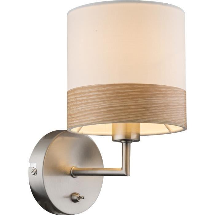 GLOBO LIGHTING Applique luminaire mat bois marron - Tissu beige - Interrupteur - 13x22 cm - 40W - 230V