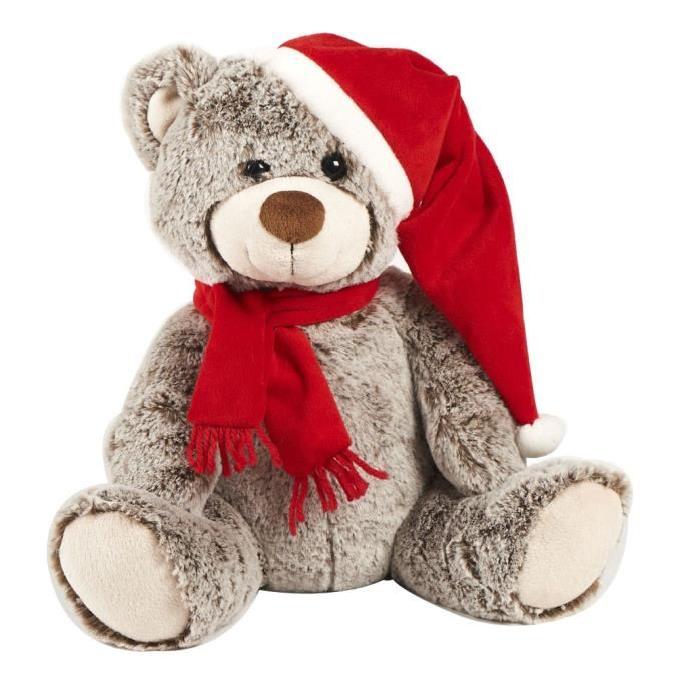 Figurine de Noël Ours brun avec bonnet et écharpe