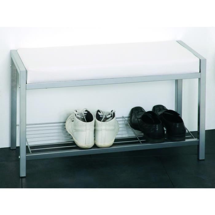 Banc de rangement chaussures Enja 80x48x32 cm aluminium et blanc