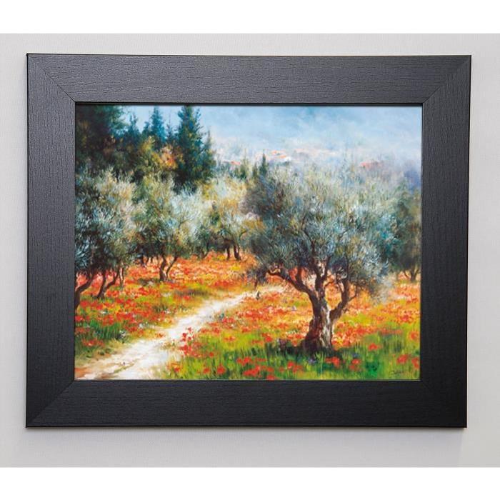 JULIEN Image encadrée Le chemin des oliviers 31x37 cm Rouge