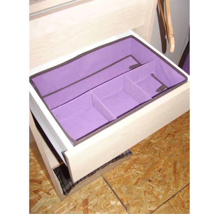 BAGGY Boîte de rangement 4 compartiments renfort carton 58x23 cm violet