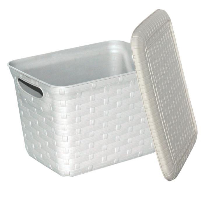 M-HOME Panier a linge + Couvercle aspect osier 5,5L ficelle