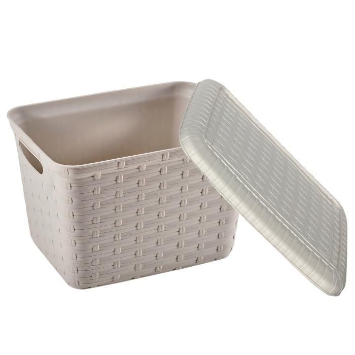 M-HOME Panier a linge + Couvercle aspect osier 8,5L ficelle