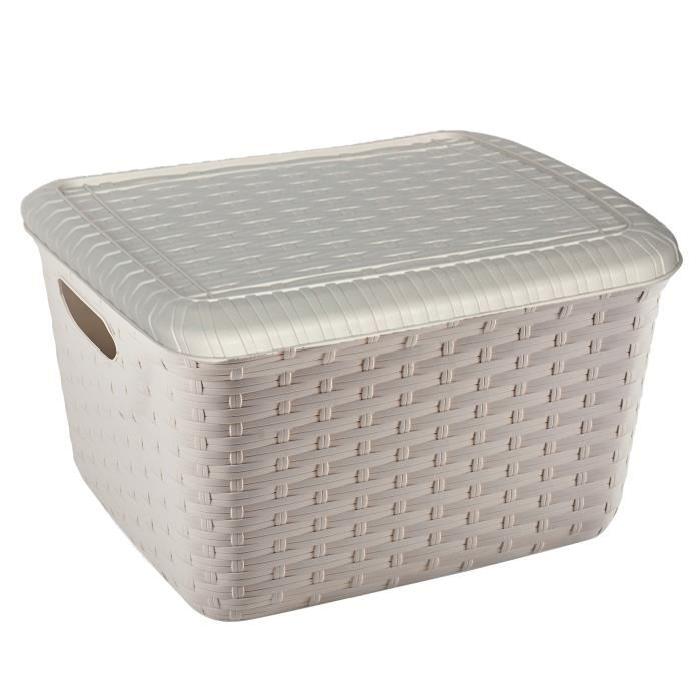 M-HOME Panier a linge + Couvercle aspect osier 25L ficelle