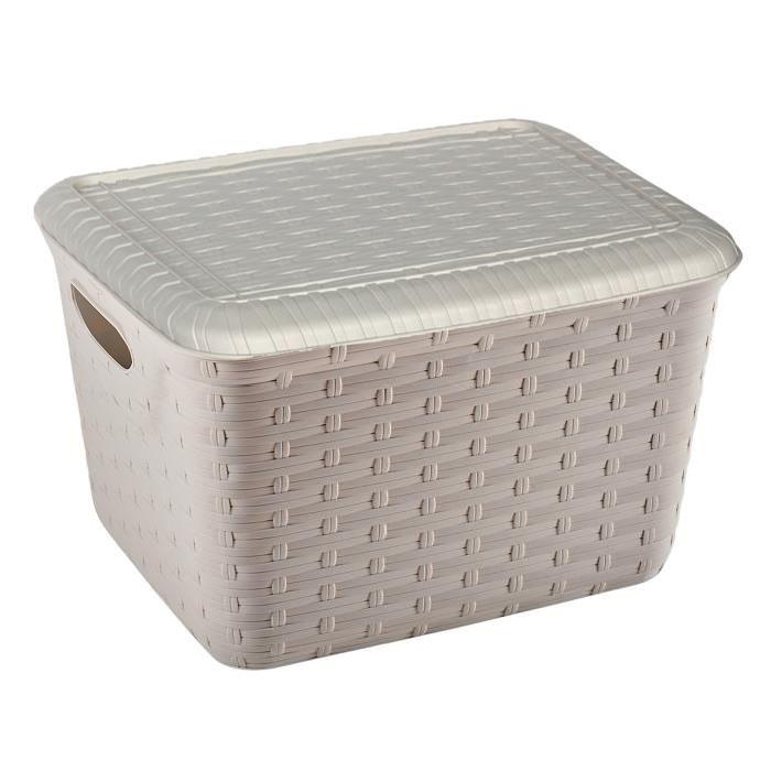 M-HOME Panier a linge + Couvercle aspect osier 15L ficelle