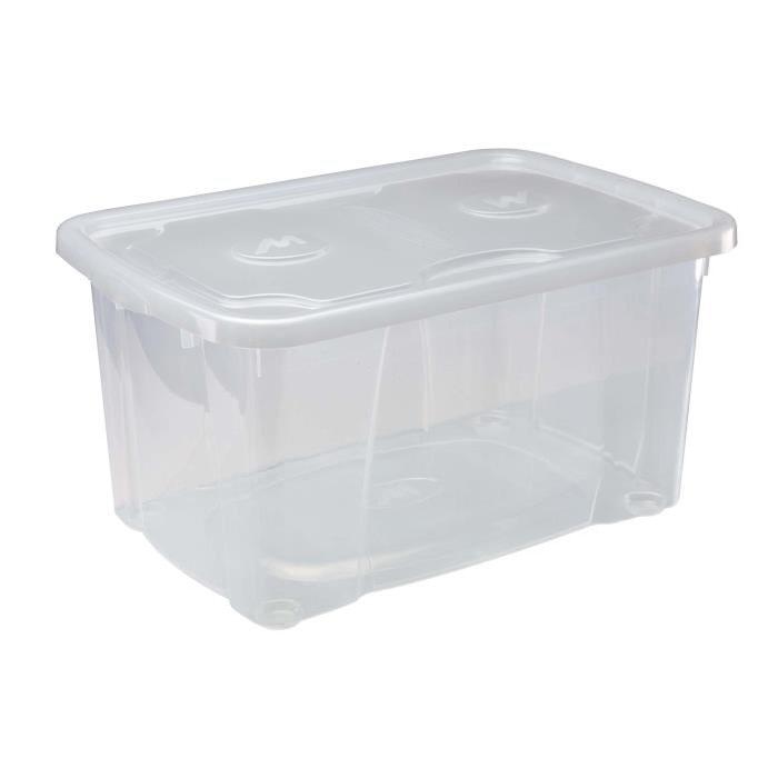 M-HOME SIMPLYBOX Boîte de rangement a Couvercle 44L transparent