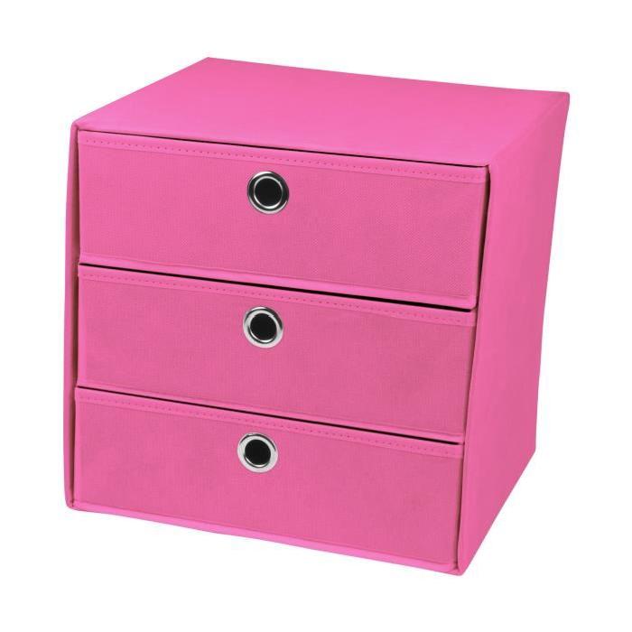 Cube de rangement intissé 3 tiroirs 31x29xH31 cm fuchsia