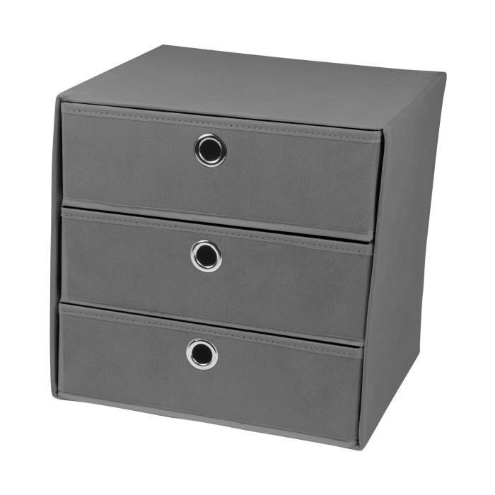 Cube de rangement intissé 3 tiroirs 31x29xH31 cm gris