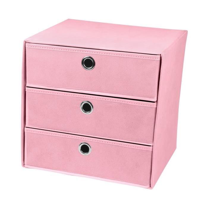 Cube de rangement intissé 3 tiroirs 31x29xH31 cm rose poudré