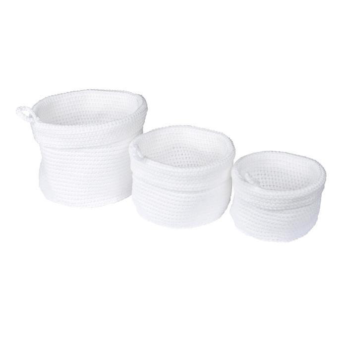 HOMEA Set de 3 paniers de rangement tressés Ř12-15-18cm blanc