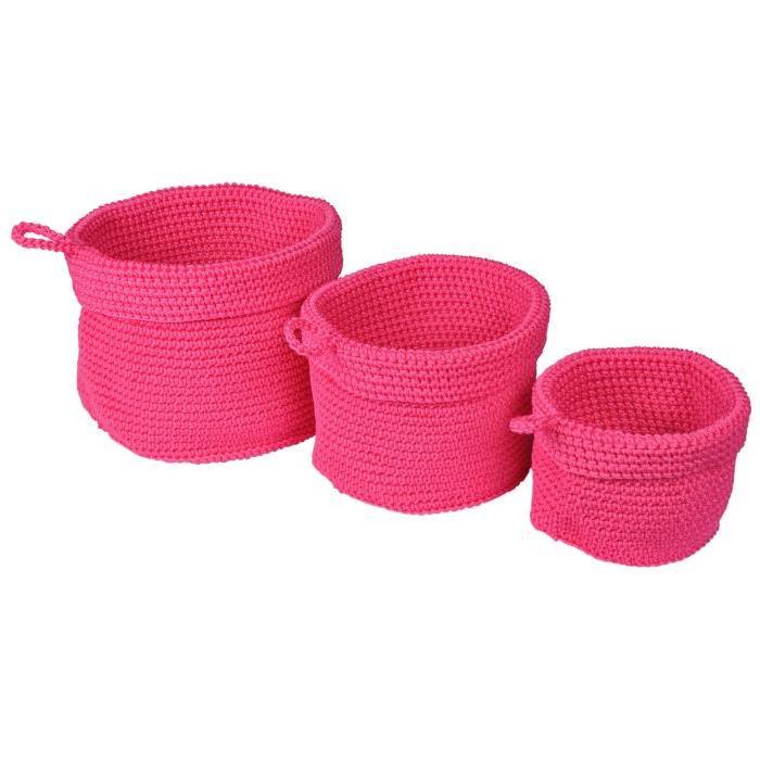 HOMEA Set de 3 paniers de rangement tressés Ř12-15-18cm fuchsia