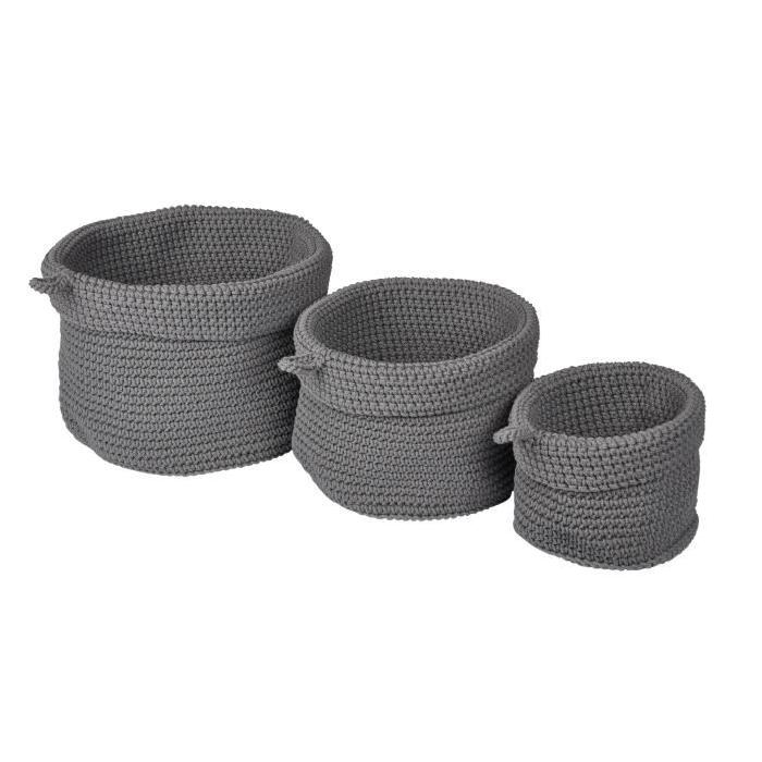 HOMEA Set de 3 paniers de rangement tressés Ř12-15-18cm anthracite