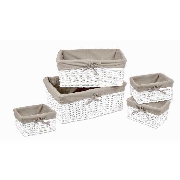 HOMEA Set de 5 paniers de rangement H13-18-20 cm blanc et taupe