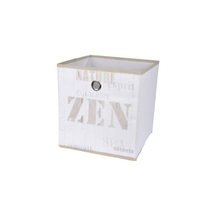 HOMEA Panier de rangement Zen Wood 12x12x12 cm blanc et beige