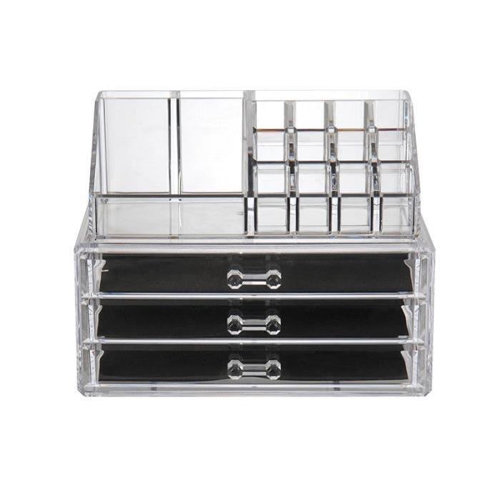 GERSON Organisateur de maquillage et 3 tiroirs - 23x13x18 cm - Transparent