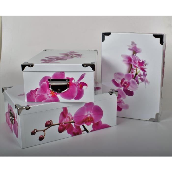 FLEURS Lot de 3 boites de rangement en carton imprimé - L/M/S - Grandes tailles