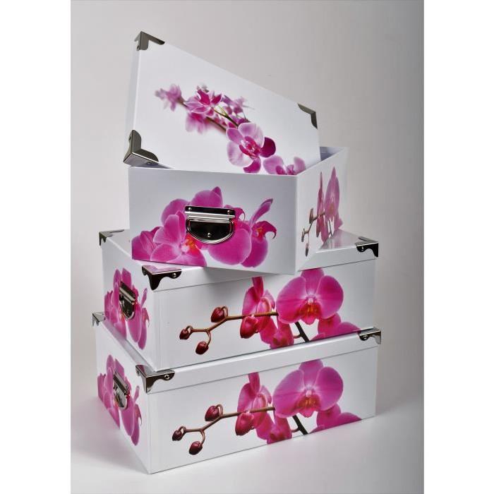 FLEURS Lot de 3 boites de rangement en carton imprimé - L/M/S - Grandes tailles