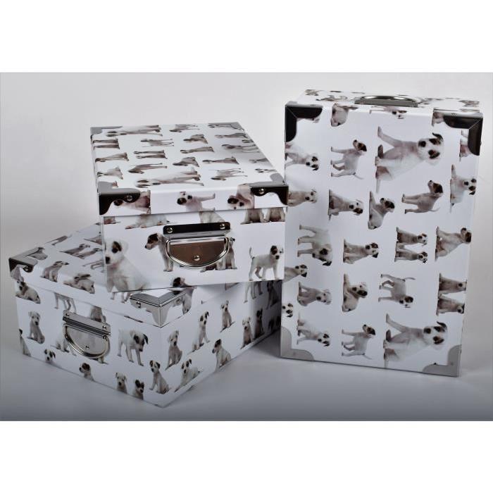 DOG Lot de 3 boites de rangement en carton imprimé - Grandes tailles