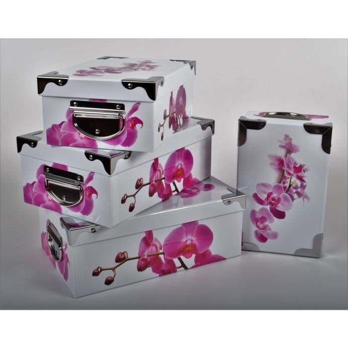 FLEURS Lot de 4 boites de rangment carton imprimé - XL/L/M/S