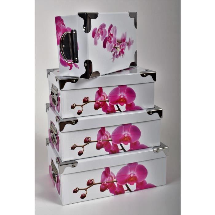 FLEURS Lot de 4 boites de rangment carton imprimé - XL/L/M/S