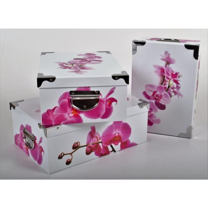 FLEURS Lot de 3 boites de rangement en carton imprimé - L/M/S