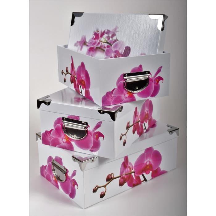 FLEURS Lot de 3 boites de rangement en carton imprimé - L/M/S