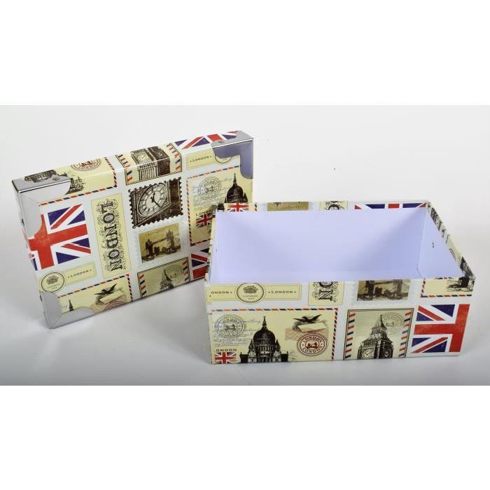 LONDON Lot de 4 boites de rangement en carton imprimé - XL/L/M/S