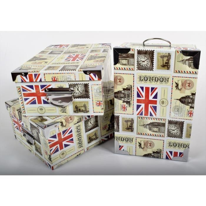 LONDON Lot de 3 boites de rangement en carton imprimé