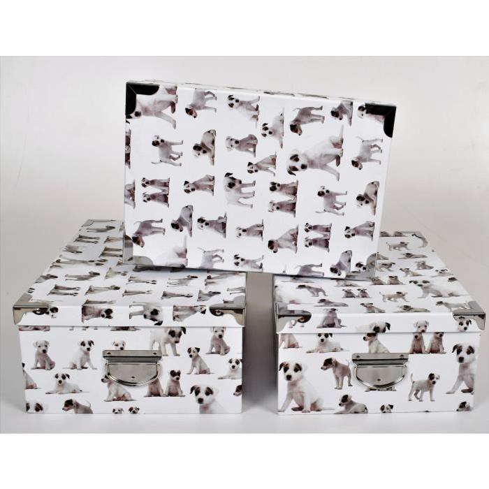 DOG Lot de 3 boites de rangement en carton imprimé