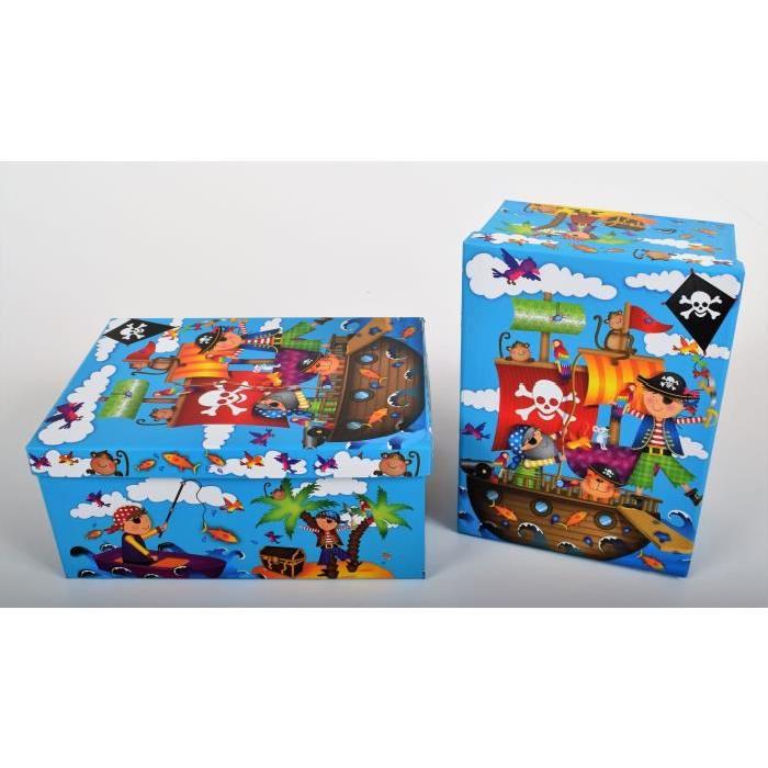 PIRATE Lot de 2 boites de rangement en carton imprimé - Taille : L - M