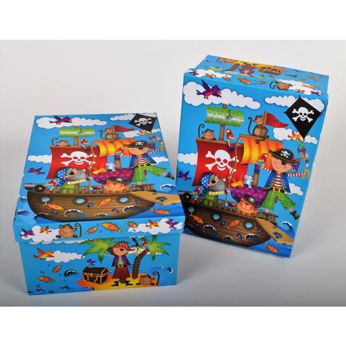 PIRATE Lot de 2 boites de rangement en carton imprimé - Taille : XL - L