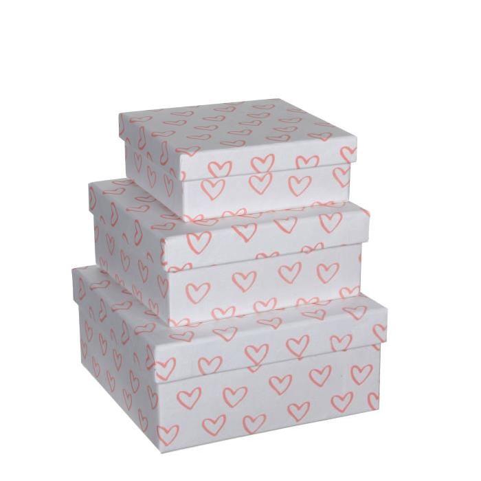 MICA DECORATIONS Set De 3 Boîtes Coeur Rose  L23 x b23 x h10,5cm