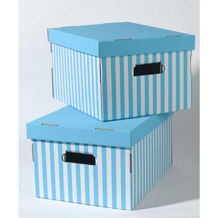 SHIRT Lot de 2 boîtes rayées turquoise 40x31x21 cm