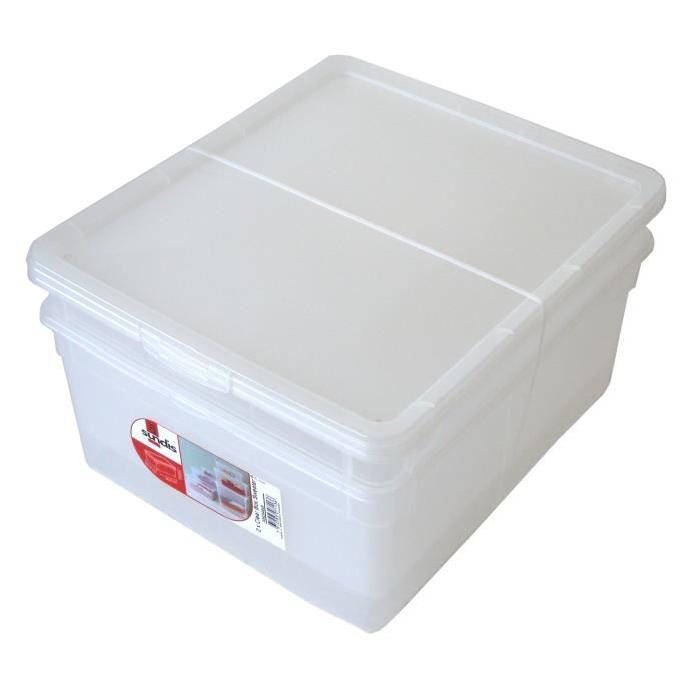 SUNDIS Lot de 2 boîtes de rangement Clear Box 18L 40x33,5x22 cm blanc