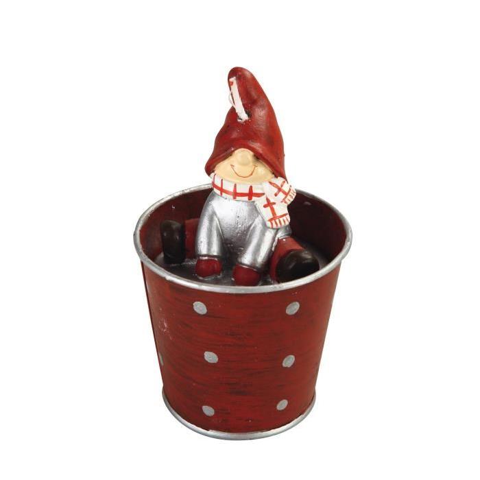 Bougie de Noël Lutin dans un pot H13,5 cm Rouge