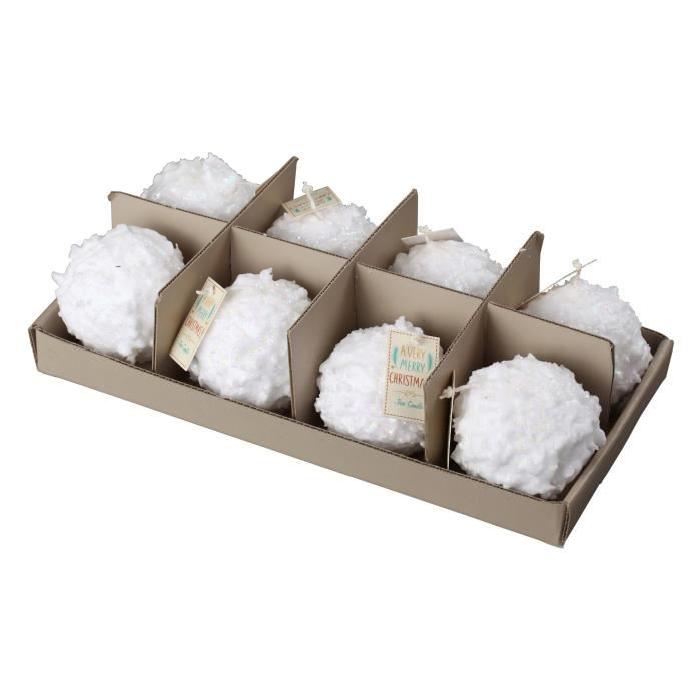 Bougie de Noël Boule de neige diametre 8 cm Blanc