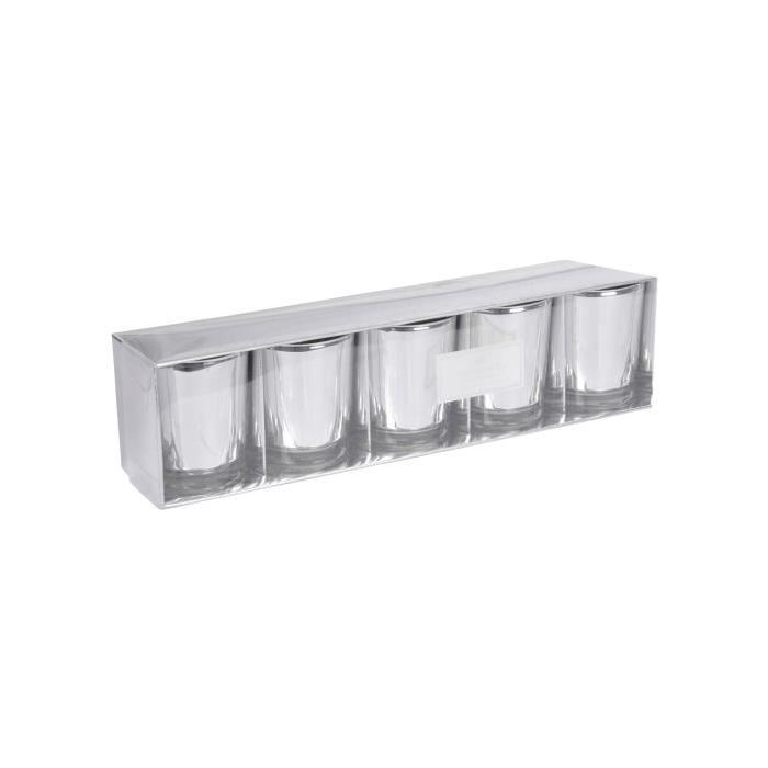 Lot de 5 Bougies verrine - 5,5 x 6,5 cm - Argent - Ambré