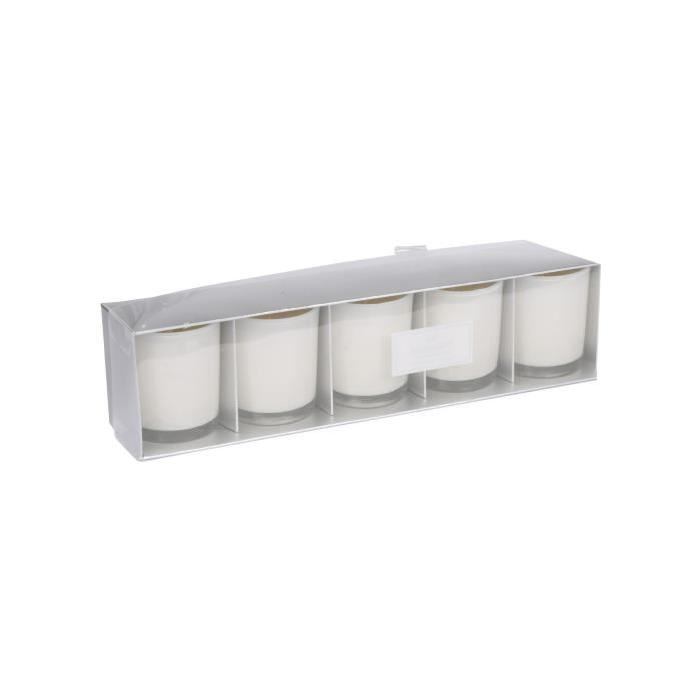 Lot de 5 Bougies verrine - 5,5 x 6,5 cm - Blanc - Ambré