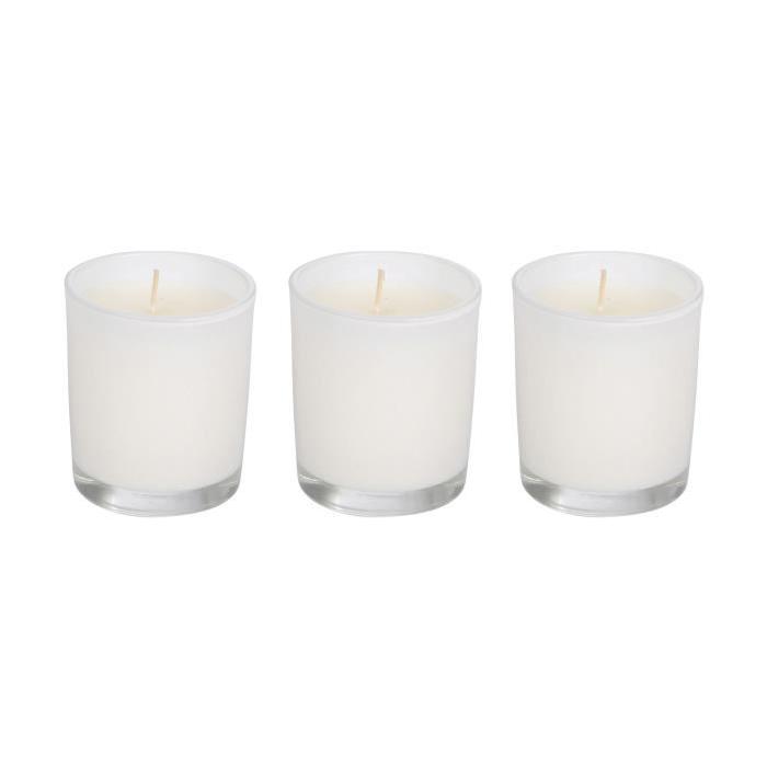 Lot de 3 Bougies verrine - 7 x 8 cm - Blanc - Ambré