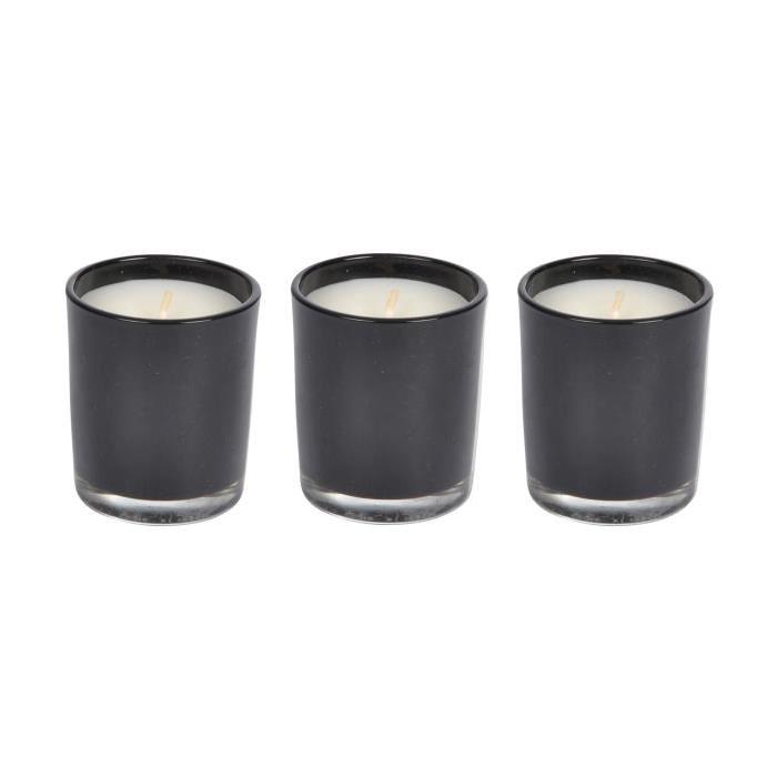 Lot de 3 Bougies verrine - 7 x 8 cm - Noir - Ambré